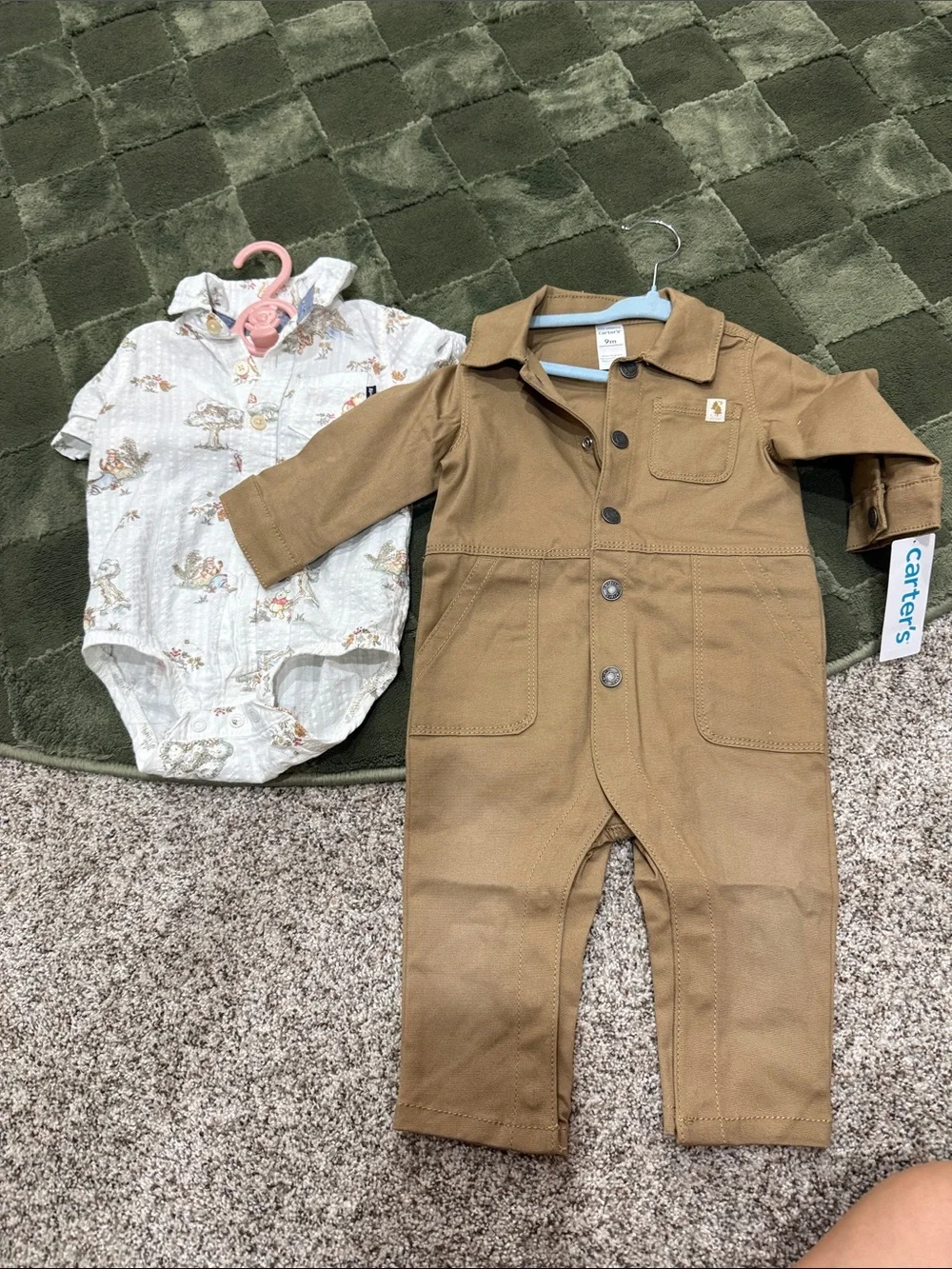 Carter's Tan Utility Baby Jumpsuit + Winnie the Pooh onesie bundle